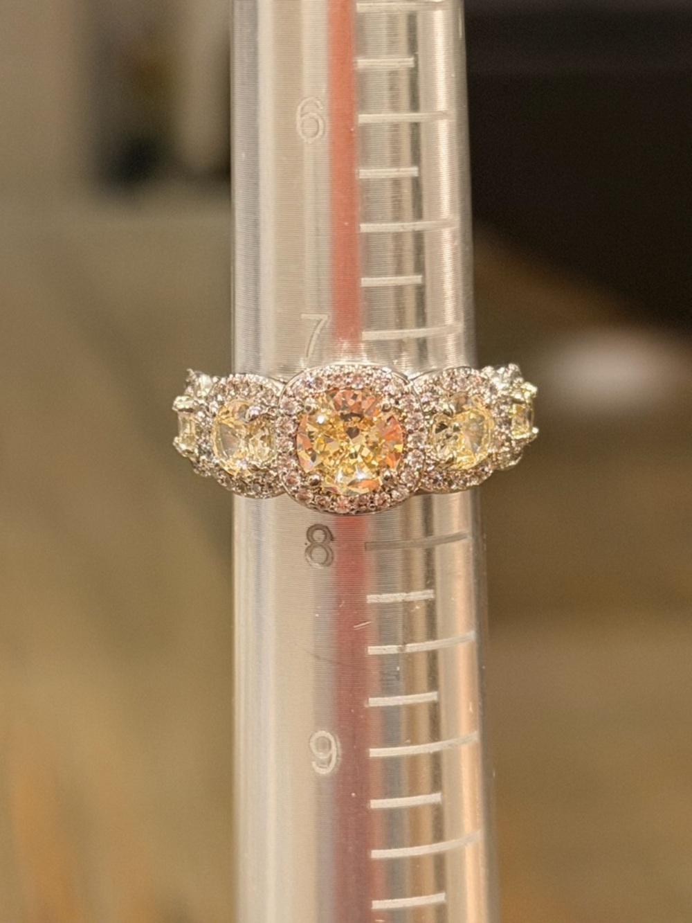 Bomb Party NWOT! Yellow Sapphire Halo Three-Stone Diamond Ring